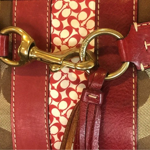 COACH Hampton Signature C Logo Canvas Red Leather Briefcase Shoulder Bag RARE - Picture 6 of 17